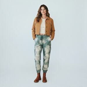Promesa Green White Tie Dye Cargo Jogger Pants Drawstring Utility Small